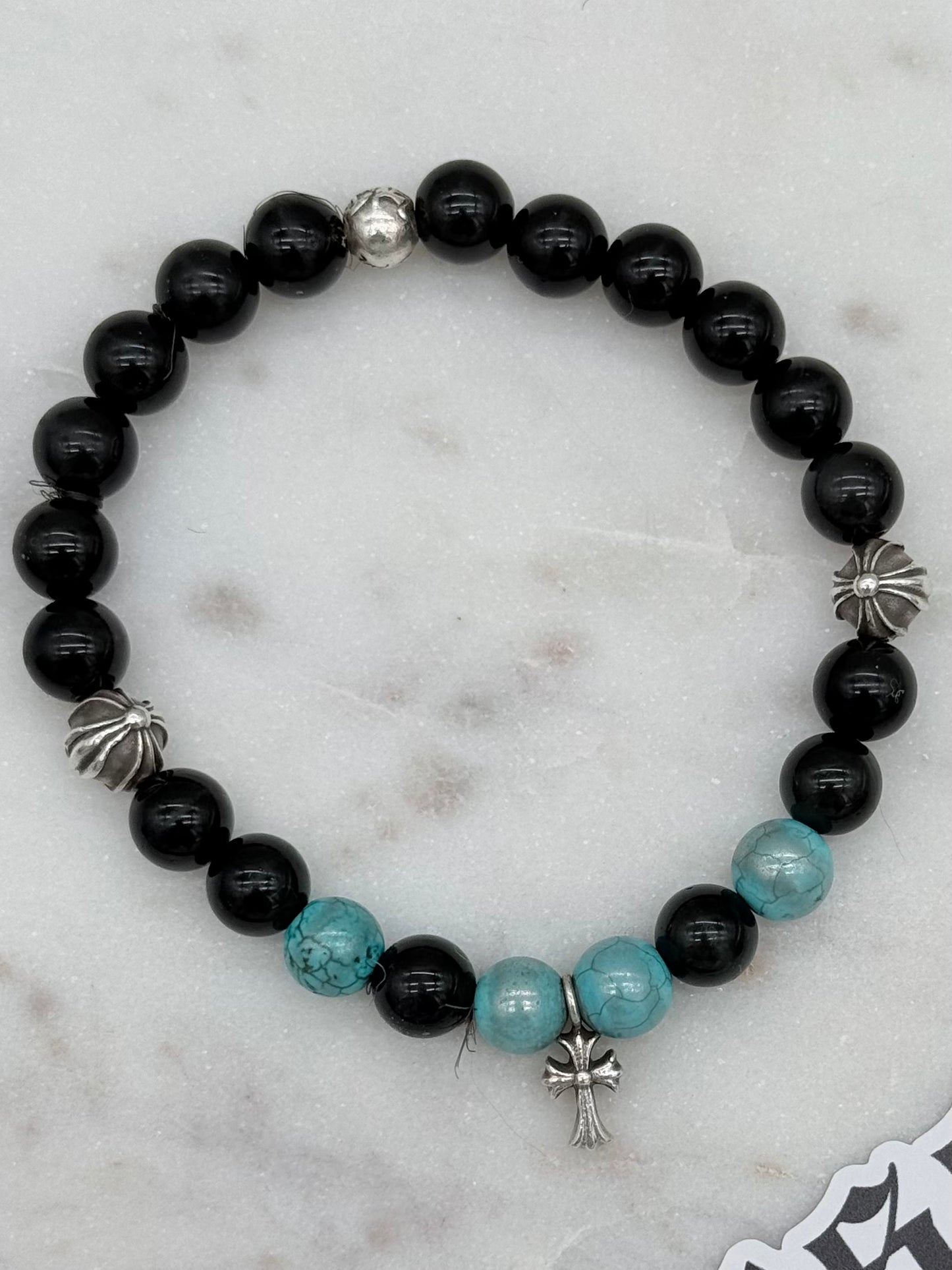 Chrome Hearts Turquoise and Obsidian Beaded Bracelet