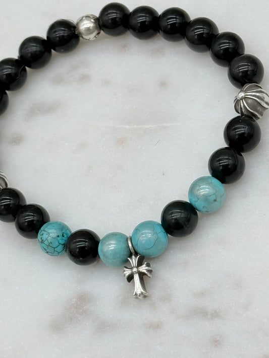 Chrome Hearts Turquoise and Obsidian Beaded Bracelet