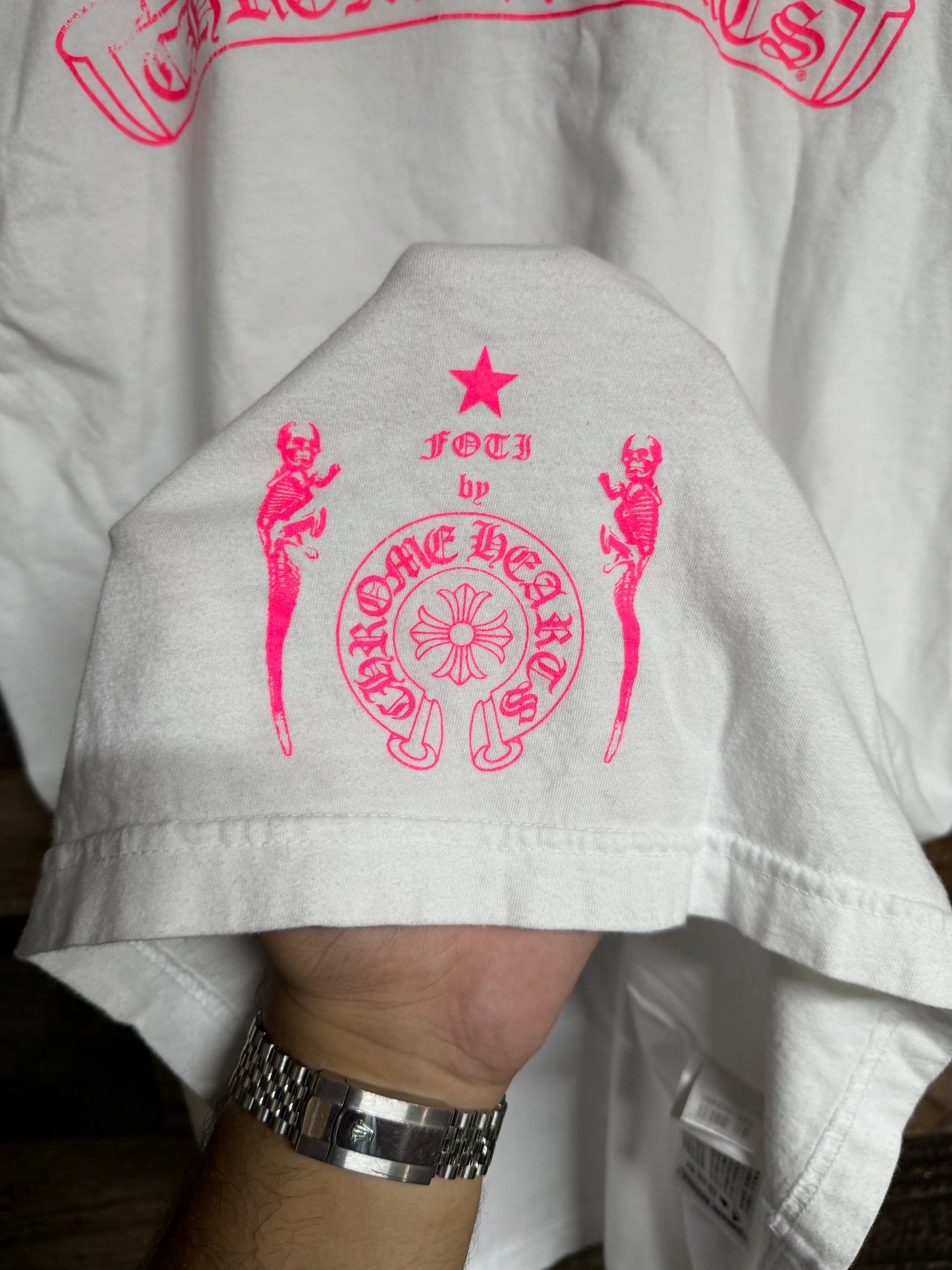 Chrome Hearts Pink Foti Harris White Tee
