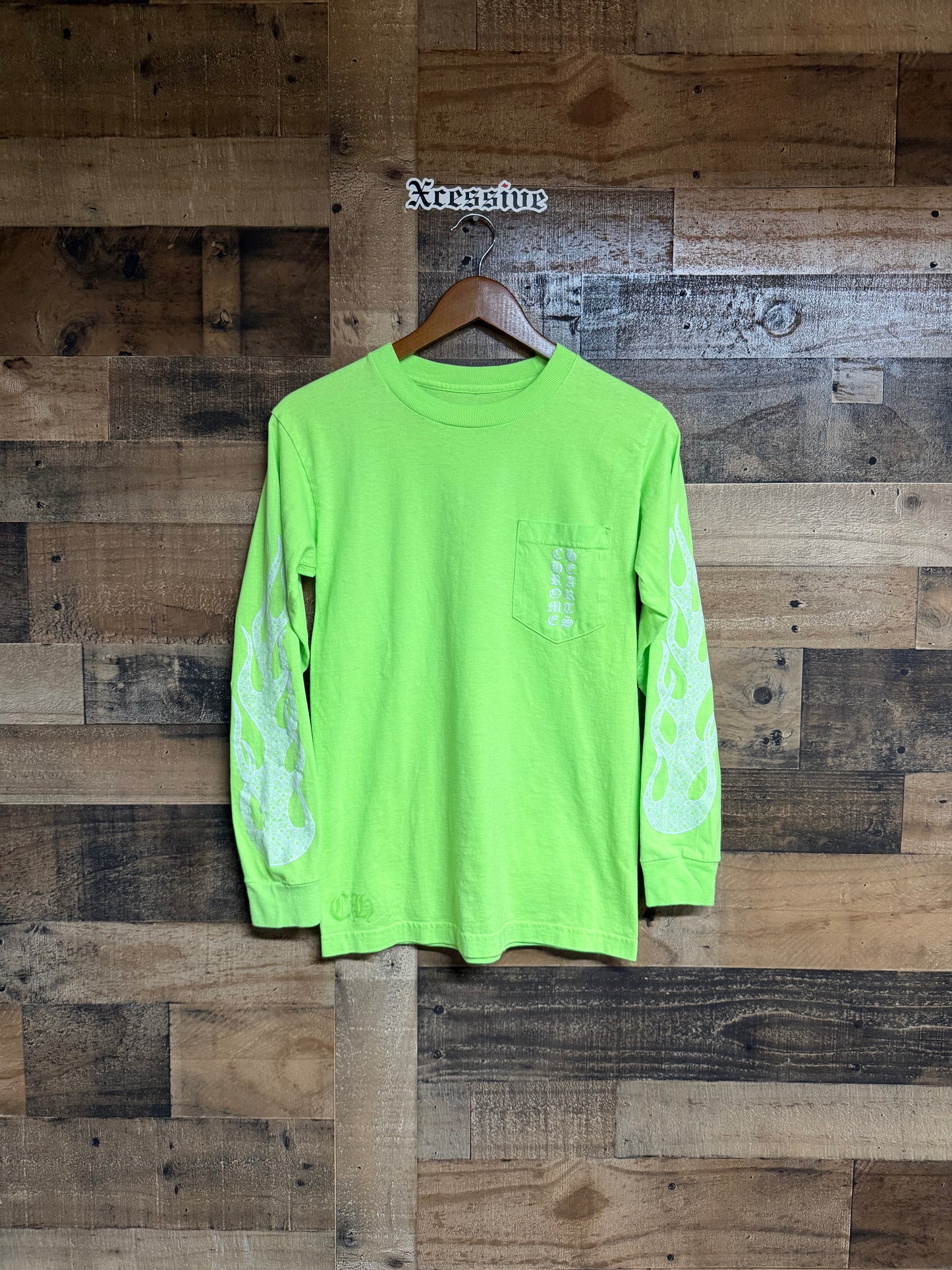 Chrome Hearts Neon Green Flames Long Sleeve Tee