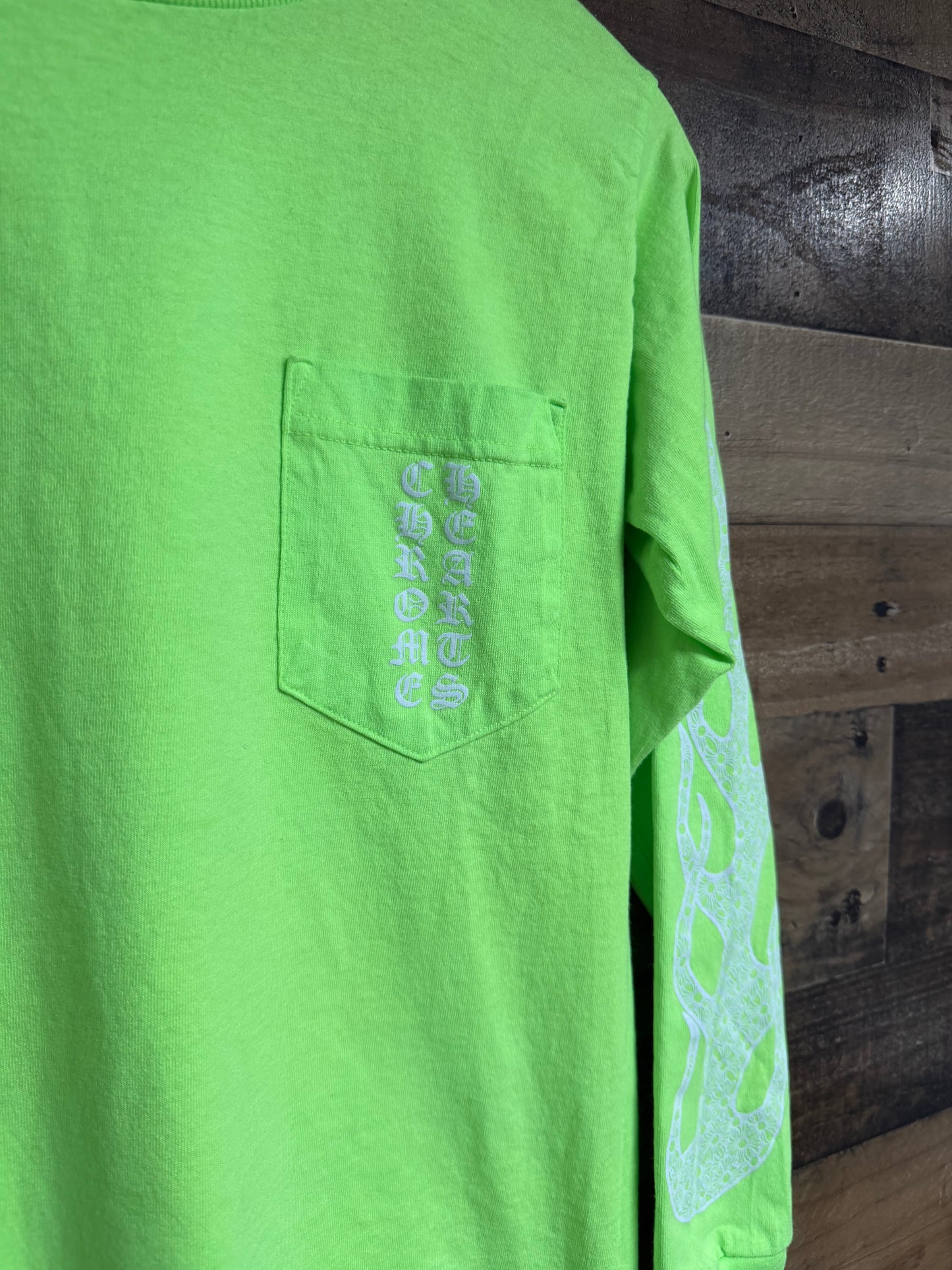 Chrome Hearts Neon Green Flames Long Sleeve Tee
