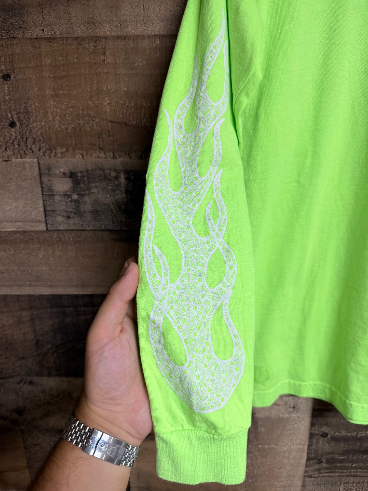 Chrome Hearts Neon Green Flames Long Sleeve Tee