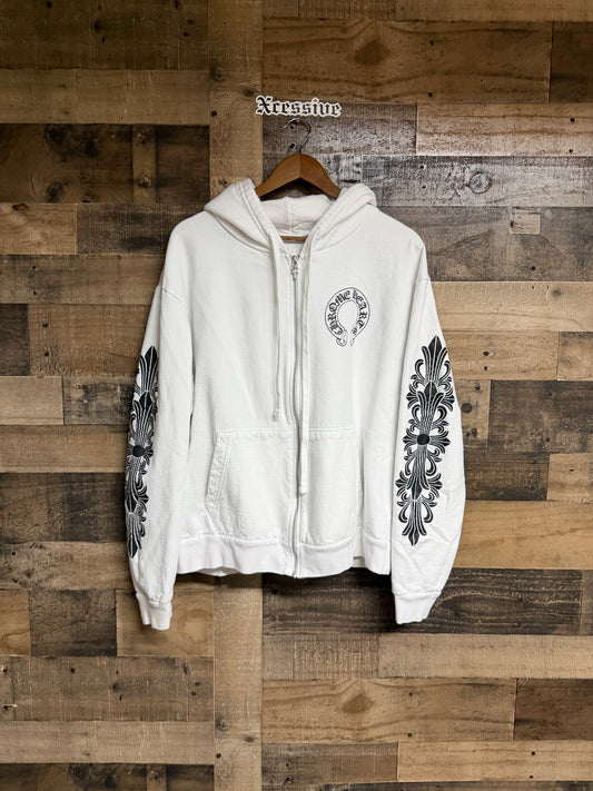 Chrome Hearts White Floral Zip Up Hoodie