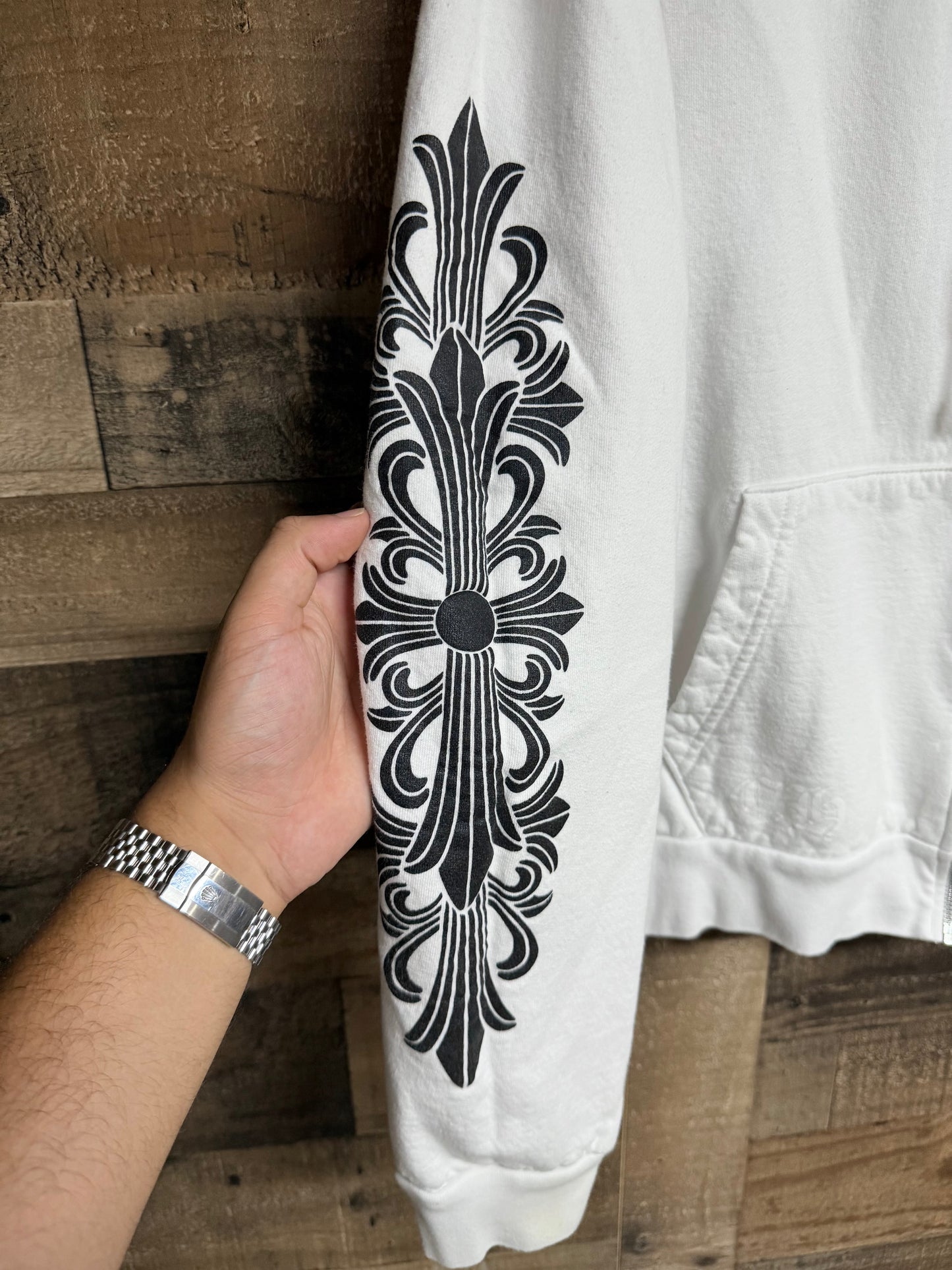 Chrome Hearts White Floral Zip Up Hoodie