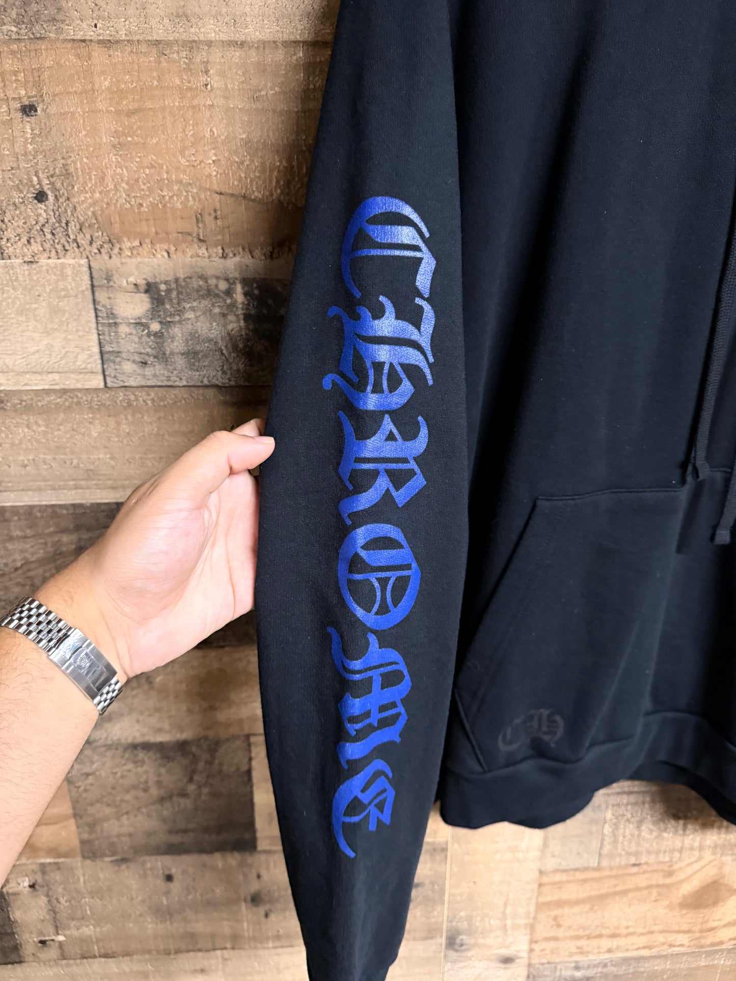 Chrome Hearts Black Blue Vertical Logo Hoodie