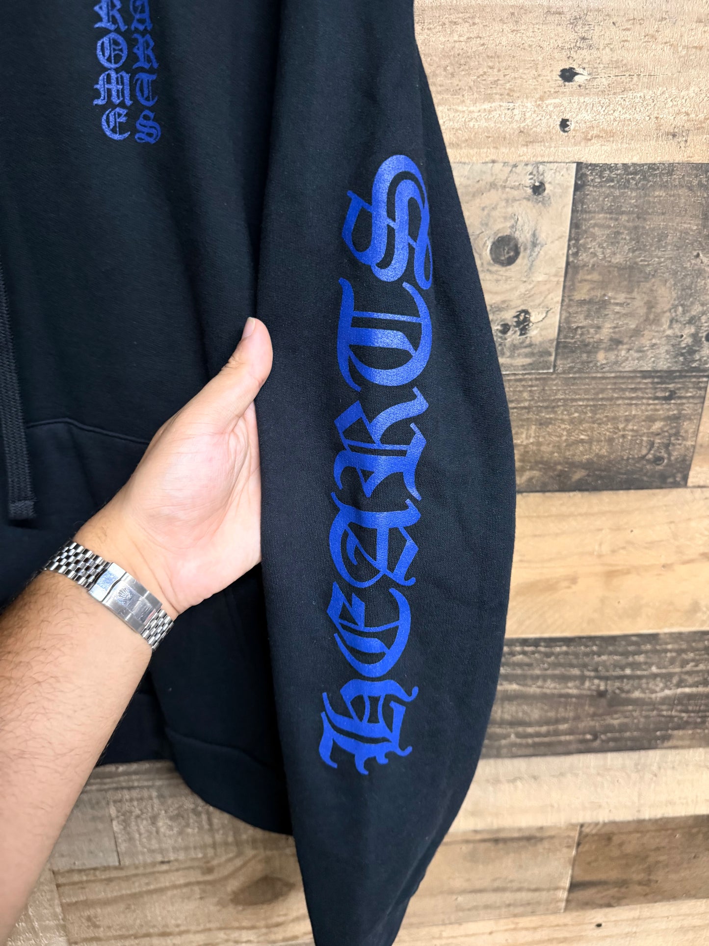 Chrome Hearts Black Blue Vertical Logo Hoodie