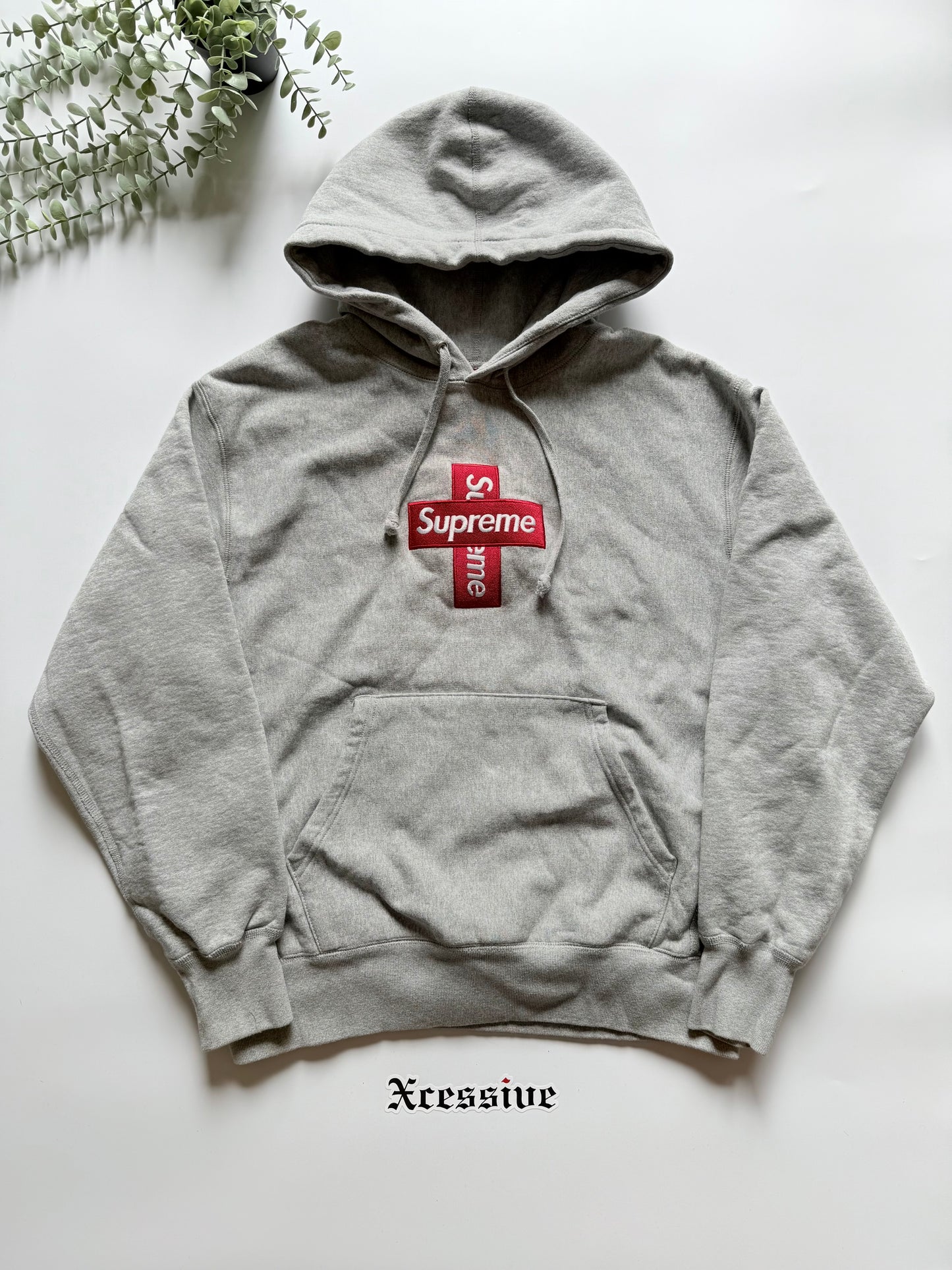 Supreme Cross Box Logo Hoodie Heather Grey