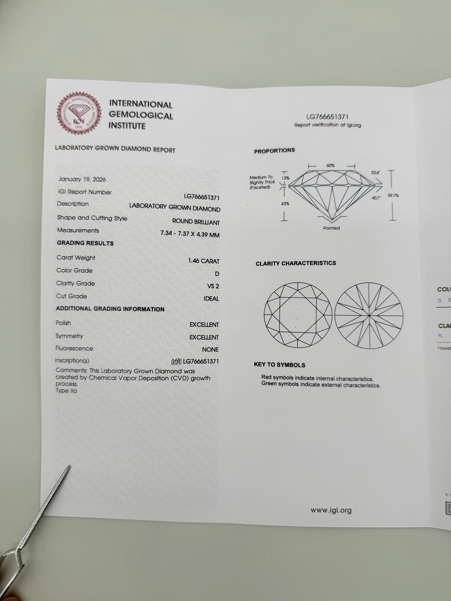 Lab Grown 1.46 Ct Round Diamond