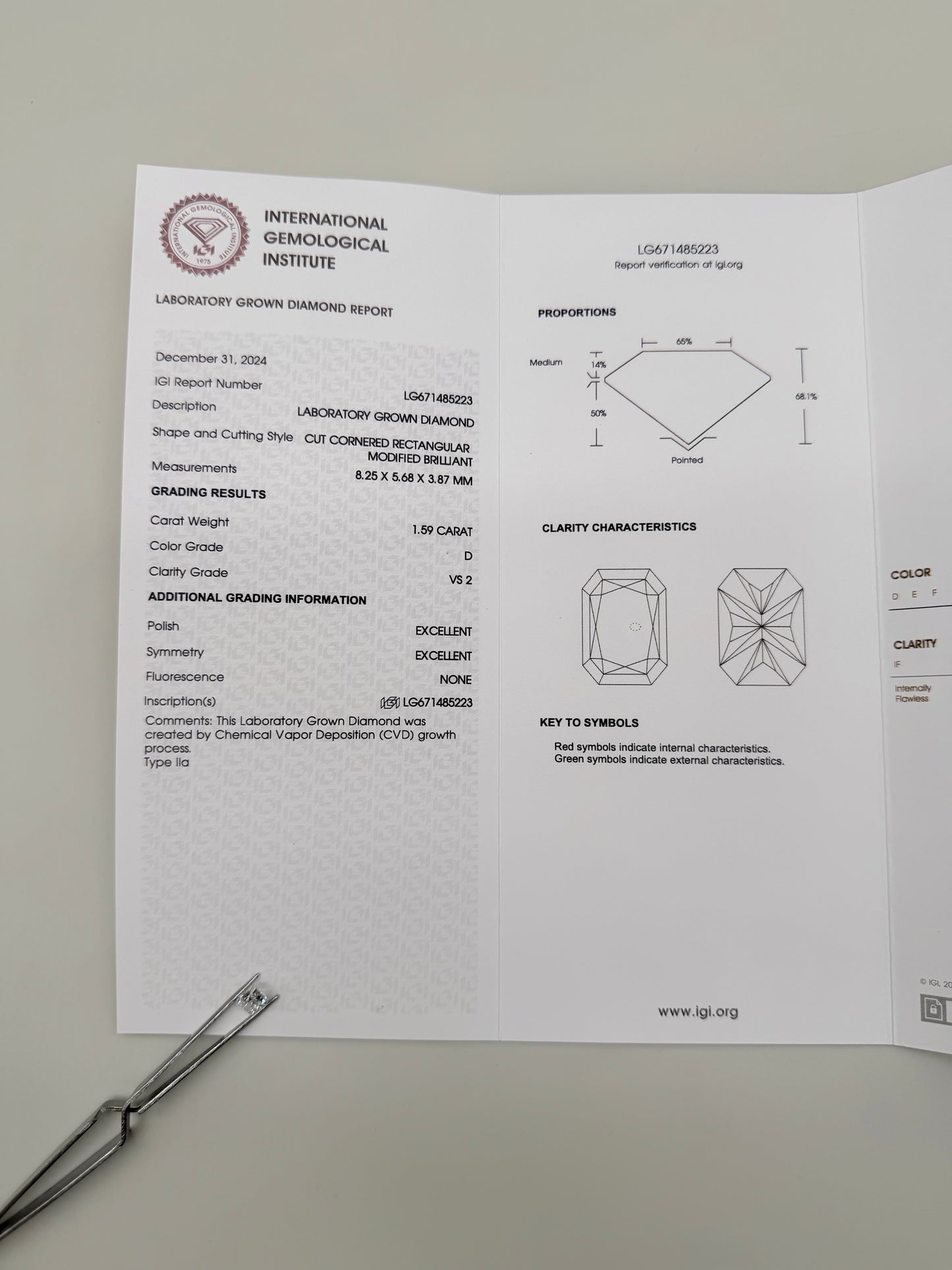 Lab Grown 1.59 Radiant Cut Diamond